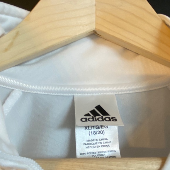Adidas Jacket Boys Large Size 18/20 White & Black 3 stripe - Picture 5 of 7